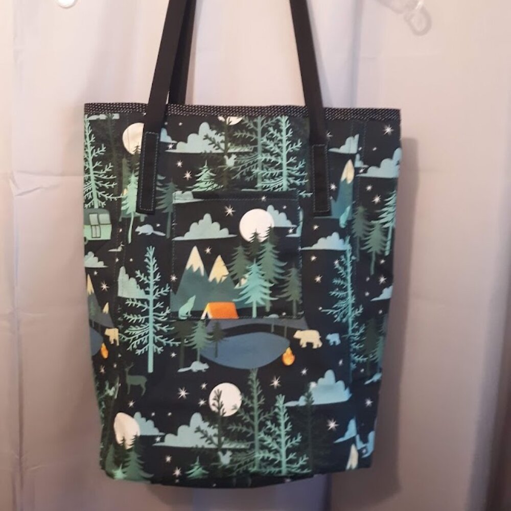 New Camping Mountains Tote Shopper shoulder Bag Double handle Green Blue oversiz